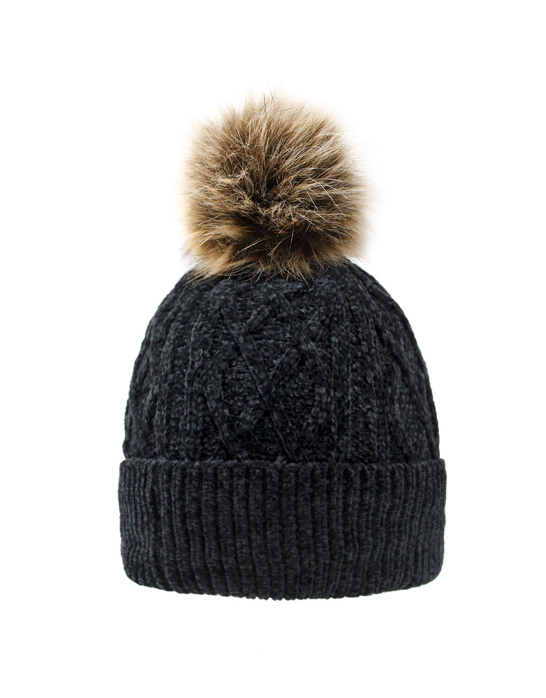 The Ivy Black Chenille Tuque