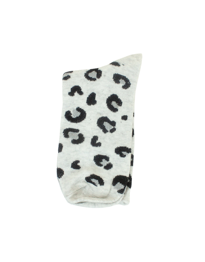 Animal Print Cotton Crew Socks (Light Grey)