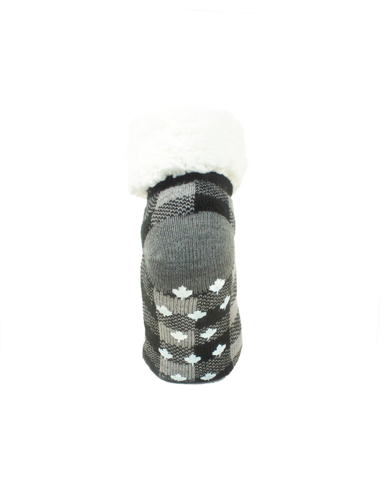 Maple Leaf Buffalo Plaid Ankle Slipper Sock - Black